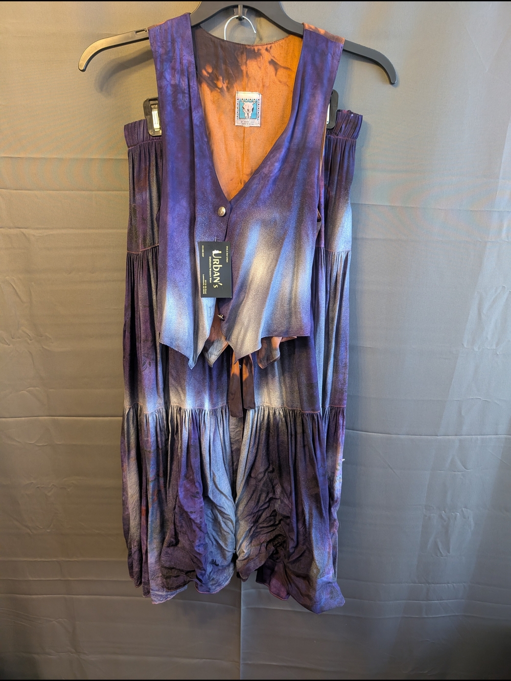 NWOT Vintage Wearable Art Western Tie Dye Vest & Maxi Skirt Set